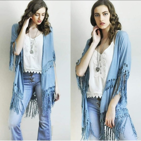 💥JUST ONE LEFT💥Crochet Boho Cardigan in Blue - Picture 2 of 2